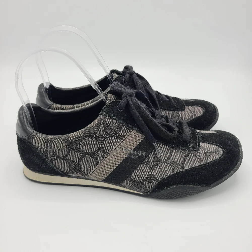 Coach Kelson Signature C Black Gray Suede Leather Sneakers 7